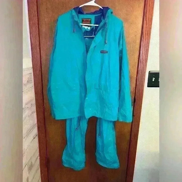 Dry Wear by Stearns Adult Teal Green Hooded Vented PVC Rain Coat and Pants - Picture 1 of 7